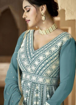 Sky Blue Faux Georgette Embroidered Anarkali Suit Party Wear -C Bazaar Shop sky blue faux georgette embroidered anarkali suit slsrf26971 b