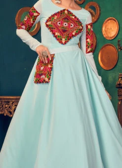 Sky Blue Georgette Thread Embroidery Anarkali Gown Party Wear