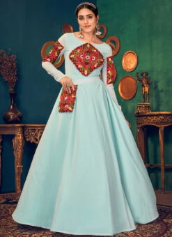 Sky Blue Georgette Thread Embroidery Anarkali Gown Party Wear -C Bazaar Shop sky blue georgette thread embroidery anarkali gown bgwrsom4629 u