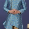 Sky Blue Heavy Silk Boys Indowestern Sherwani Party Wear