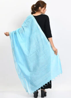 Sky Blue Linen Cotton Dupatta Work Wear -C Bazaar Shop sky blue linen cotton dupatta dpdmimfd168 b