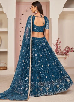 Sky Blue Net Sequins Embroidered Umbrella Lehenga Party Wear -C Bazaar Shop sky blue net sequins embroidered umbrella lehenga ghskl2107c b
