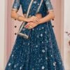 Sky Blue Net Sequins Embroidered Umbrella Lehenga Party Wear