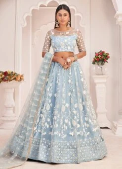 Sky Blue Net Thread Embroidery Sequins Umbrella Lehenga Party Wear 6 Sky Blue Net Thread Embroidery Sequins Umbrella Lehenga Party Wear -C Bazaar Shop sky blue net thread embroidery sequins umbrella lehenga ghskl2112 u