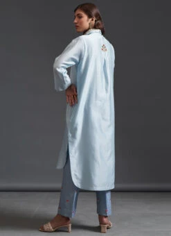 Sky Blue Pure Chanderi Silk Embroidered Kurta Semi Palazzo Set Party Wear -C Bazaar Shop sky blue pure chanderi silk embroidered kurta semi palazzo set krsdvcsvks34 b