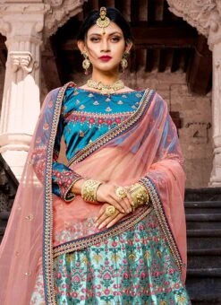 Sky Blue Satin Blend Resham Umbrella Lehenga Festive Wear -C Bazaar Shop sky blue satin blend resham umbrella lehenga ghsad1502 b