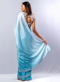 Sky Blue Pure Satin Saree Party Wear -C Bazaar Shop sky blue satin blend saree saksd10002b b