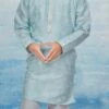 Sky Blue Silk Dupion Printed Kids Kurta Pyjama Party Wear