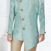 Sky Blue Silk Jacquard Work Indowestern Sherwani Party Wear