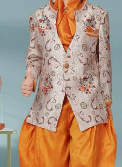 Slate Grey Silk Jacquard Indowestern Sherwani Party Wear