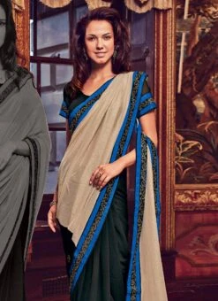 Snazzy Black N Beige Half N Half Saree Party Wear -C Bazaar Shop snazzy black n beige half n half saree sacvp276c b