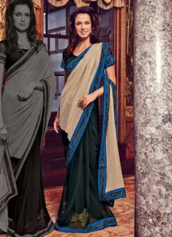 Snazzy Black N Beige Half N Half Saree Party Wear -C Bazaar Shop snazzy black n beige half n half saree sacvp276c u