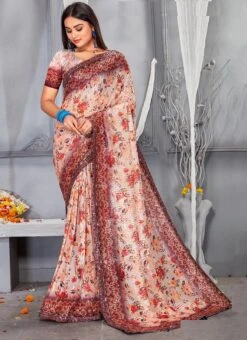 Soft Net Digital And Sequins Light Orange Color Saree Party Wear -C Bazaar Shop soft net digital and sequins light orange color saree sasun1619 u