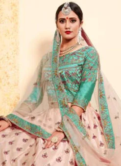 Soft Peach Satin Embroidered Umbrella Lehenga Wedding Wear -C Bazaar Shop soft peach satin embroidered umbrella lehenga ghsak43011603 b