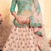 Soft Peach Satin Embroidered Umbrella Lehenga Wedding Wear