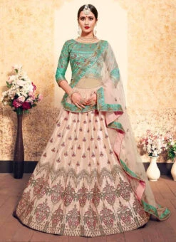 Soft Peach Satin Embroidered Umbrella Lehenga Wedding Wear -C Bazaar Shop soft peach satin embroidered umbrella lehenga ghsak43011603 u