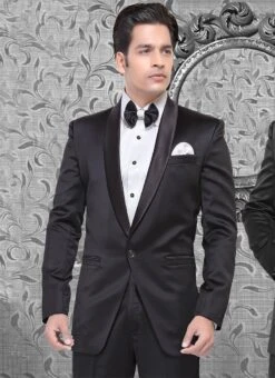 Sophisticated Black Satin Suit 5 Sophisticated Black Satin Suit -C Bazaar Shop sophisticated black satin suit sumdc3152 b