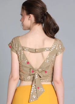 Sprout Green Embroidered Chinon Blouse Festive Wear -C Bazaar Shop sprout green embroidered chinon blouse BLBS02209580 b