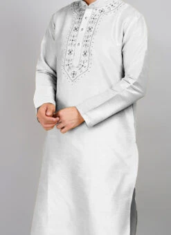Steel Grey Art Silk Embroidered Kurta