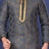 Stone Blue Jacquard Silk Kurta Pyjama