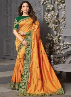 Tamanna Bhatia Mustard Vichitra Silk Embroidered Saree Party Wear 6 Tamanna Bhatia Mustard Vichitra Silk Embroidered Saree Party Wear -C Bazaar Shop tamanna bhatia mustard vichitra silk embroidered saree sasprt15656 u