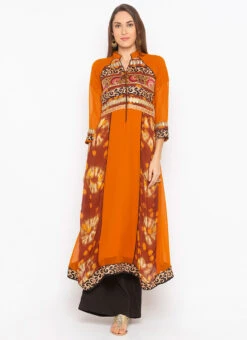 Tango Orange Georgette Embroidered Kurta Palazzo Set After Six Wear -C Bazaar Shop tango orange georgette embroidered kurta palazzo set krsmnc1908ks u