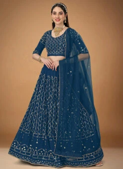 Teal Blue Faux Georgette Embroidered Umbrella Lehenga Party Wear 6 Teal Blue Faux Georgette Embroidered Umbrella Lehenga Party Wear -C Bazaar Shop teal blue faux georgette embroidered umbrella lehenga ghsbv20015 u