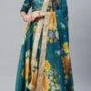 Teal Blue Georgette Digital Printed Work Umbrella Lehenga Party Wear