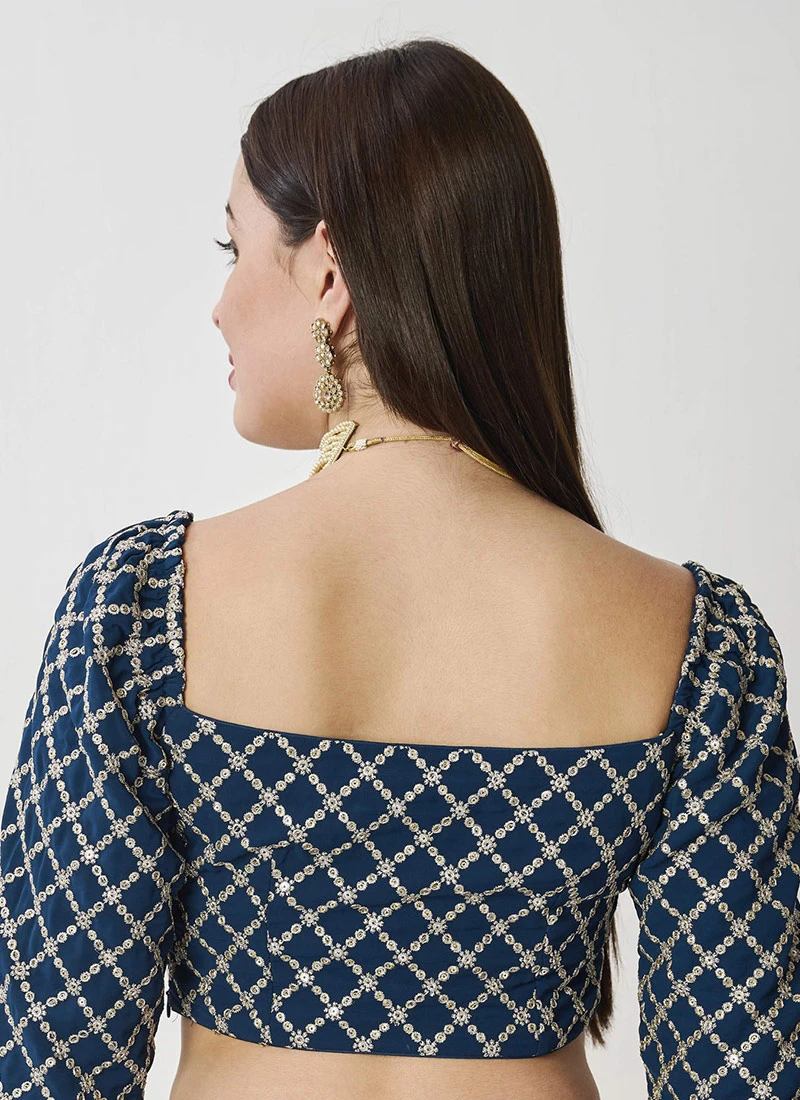 Teal Blue Georgette Embroidered Blouse Wedding Wear 4 Teal Blue Georgette Embroidered Blouse Wedding Wear - Image 4