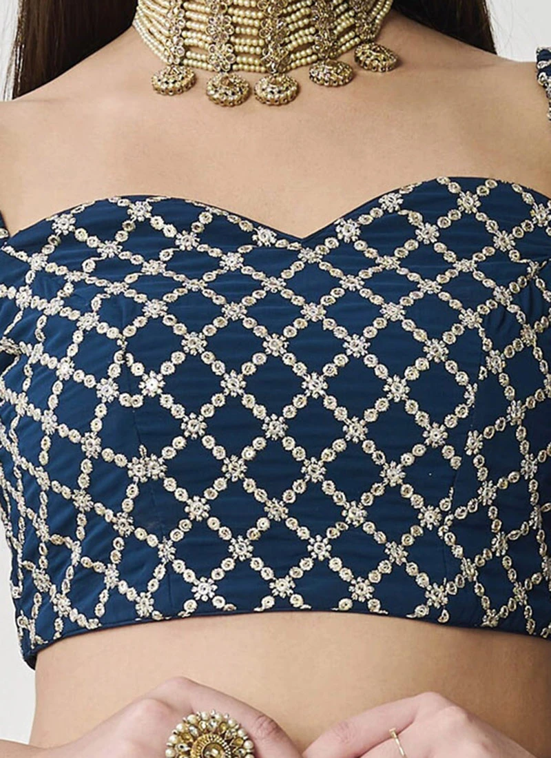 Teal Blue Georgette Embroidered Blouse Wedding Wear 1 Teal Blue Georgette Embroidered Blouse Wedding Wear