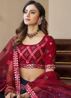 Teal Blue Georgette Embroidered Umbrella Lehenga Wedding Wear -C Bazaar Shop teal blue georgette embroidered umbrella lehenga ghsom1943 b