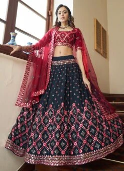 Teal Blue Georgette Embroidered Umbrella Lehenga Wedding Wear -C Bazaar Shop teal blue georgette embroidered umbrella lehenga ghsom1943 u