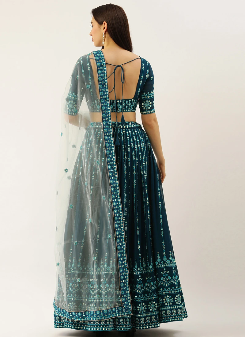 Teal Blue Georgette Embroidered Umbrella Lehenga Party Wear 4 Teal Blue Georgette Embroidered Umbrella Lehenga Party Wear - Image 4