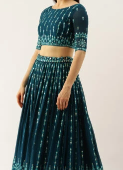 Teal Blue Georgette Embroidered Umbrella Lehenga Party Wear