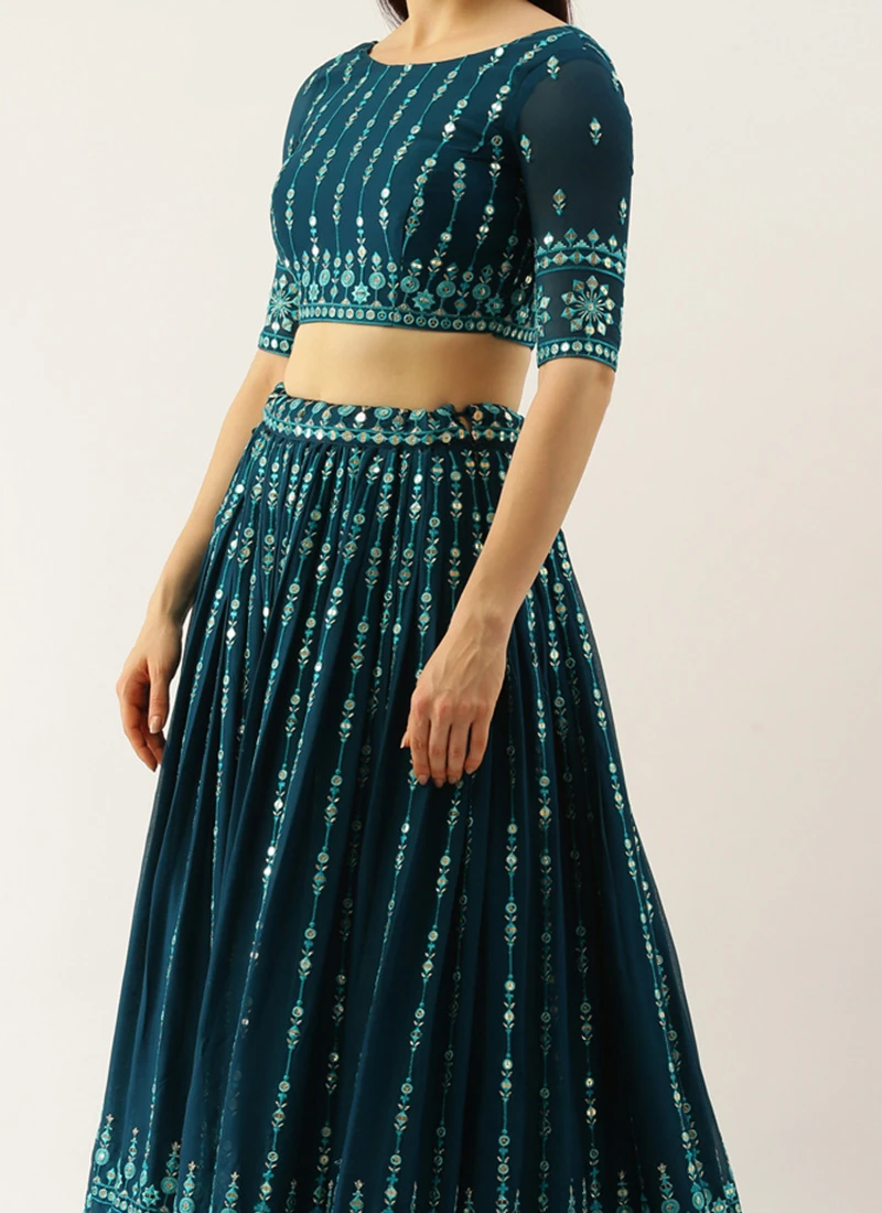 Teal Blue Georgette Embroidered Umbrella Lehenga Party Wear 1 Teal Blue Georgette Embroidered Umbrella Lehenga Party Wear