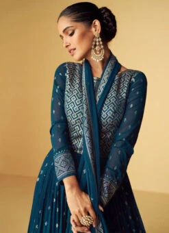 Teal Blue Georgette Embroidery Anarkali Suit Party Wear 7 Teal Blue Georgette Embroidery Anarkali Suit Party Wear -C Bazaar Shop teal blue georgette embroidery anarkali suit slska41159359 b