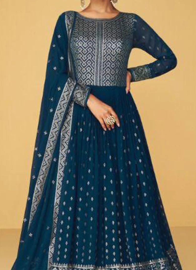 Teal Blue Georgette Embroidery Anarkali Suit Party Wear 1 Teal Blue Georgette Embroidery Anarkali Suit Party Wear