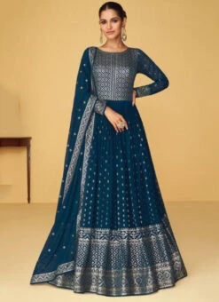 Teal Blue Georgette Embroidery Anarkali Suit Party Wear 6 Teal Blue Georgette Embroidery Anarkali Suit Party Wear -C Bazaar Shop teal blue georgette embroidery anarkali suit slska41159359 u