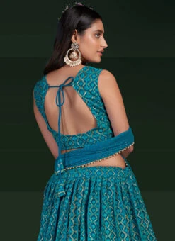Teal Blue Georgette Embroidery N Sequins Umbrella Lehenga Party Wear -C Bazaar Shop teal blue georgette embroidery n sequins umbrella lehenga ghska439930001 b