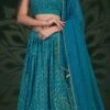 Teal Blue Georgette Embroidery N Sequins Umbrella Lehenga Party Wear