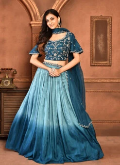 Teal Blue Pure Silk Hand Work A Line Lehenga Party Wear -C Bazaar Shop teal blue pure silk hand work a line lehenga ghksg4320 u