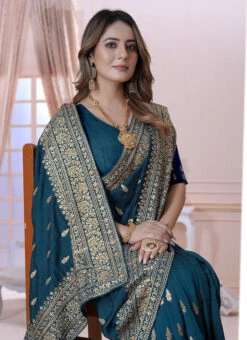 Teal Blue Vichitra Silk Embroidered Saree Festive Wear 7 Teal Blue Vichitra Silk Embroidered Saree Festive Wear -C Bazaar Shop teal blue vichitira silk embroidered saree sasun2006 b