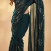 Teal Faux Georgette Sequins Sari Party Wear