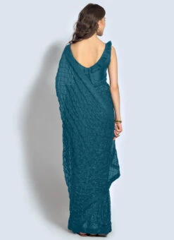 Teal Georgette Sequins Saree Party Wear -C Bazaar Shop teal georgette sequins saree sasacu2764 b