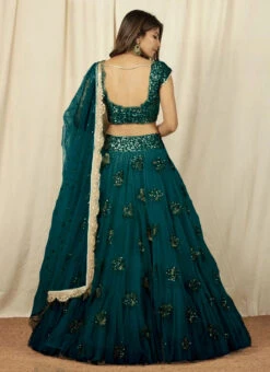 Teal Green Net Embroidered Umbrella Lehenga Choli Party Wear -C Bazaar Shop teal green net embroidered umbrella lehenga choli ghsth02 b