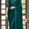 Teal Green Silk Embroidery Work Saree Party Wear
