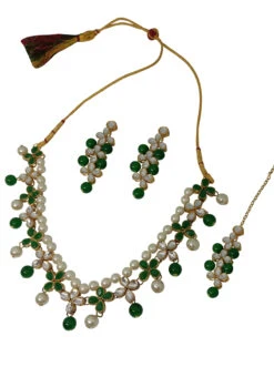 Traditional Dark Green N White Long Necklace Set Party Wear 5 Traditional Dark Green N White Long Necklace Set Party Wear -C Bazaar Shop traditional dark green n white long necklace set jynmvd11094 b