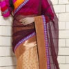 Trendy Beige N Brown Half N Half Saree Wedding Wear
