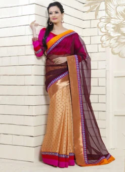 Trendy Beige N Brown Half N Half Saree Wedding Wear -C Bazaar Shop trendy beige n brown half n half saree sacvg103 u