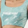 Turquoise Blue Raw Silk Sequins Work Blouse Party Wear